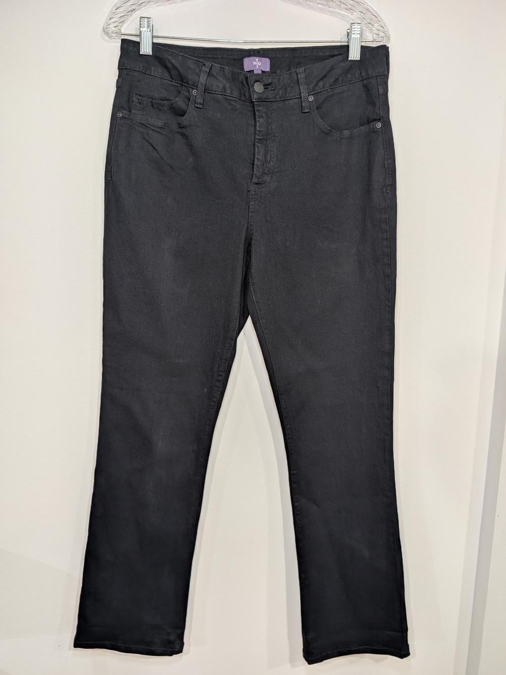 NYDJ Mini Bootcut Jeans Black Stretch Denim Women's 12 Sleek Classic Casual